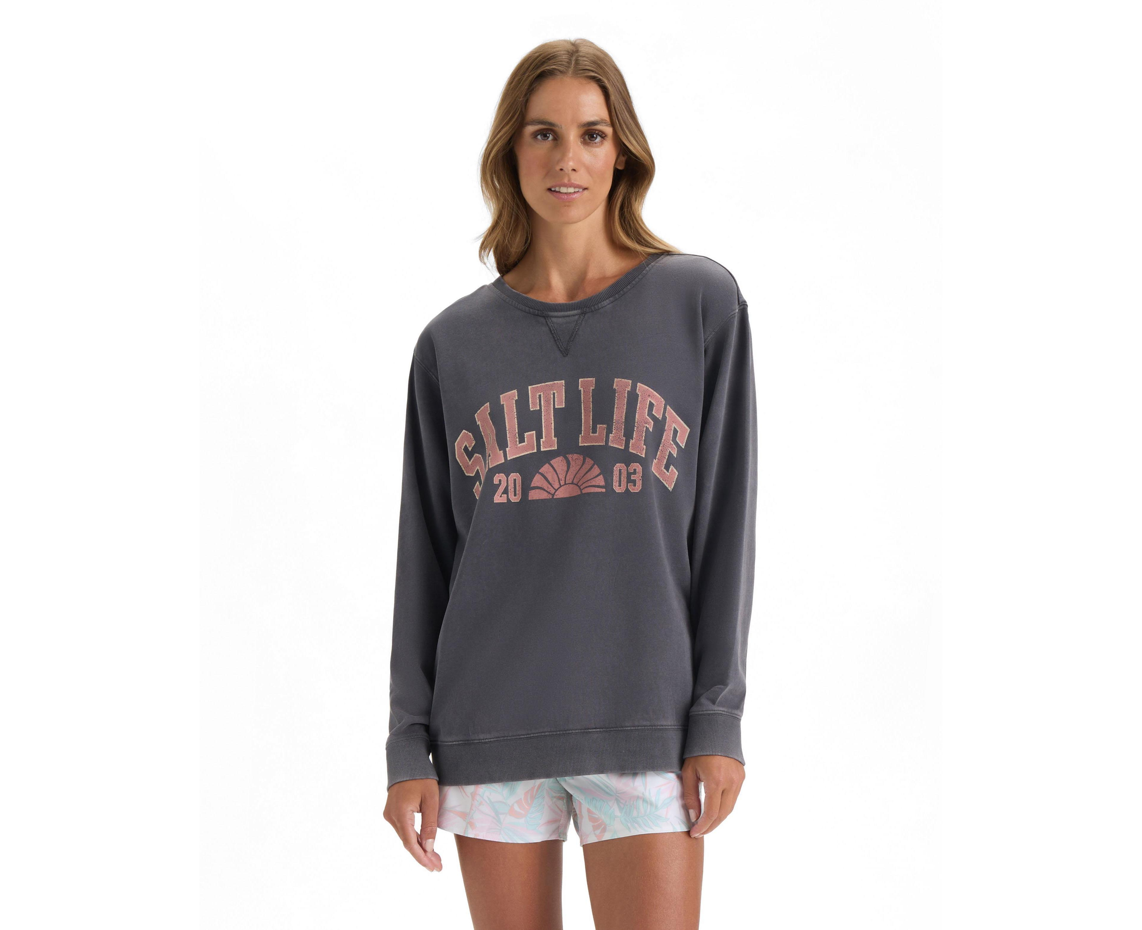 Salt Life Women's Local Time V-Notch Long-Sleeve Salt-Wash Sweatshirt