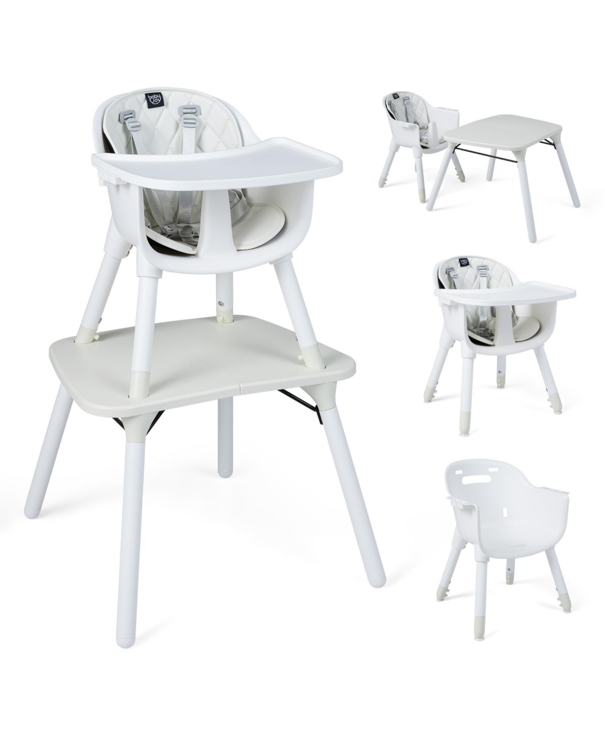 Costway Toddler 4 in 1 High Chair Convertible Table Chair Set with Pu Cushion - White