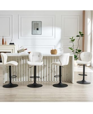 Adjustable Swivel Bar Stools Set of 4, Tufted Back Bar Chairs, PU Upholstered Seating, Wide Metal Base with Footrest
