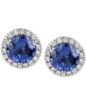 image of Tanzanite (1-3/4 ct. t.w.) and Diamond (1/6 Ct. t.w.) Stud Earrings in 14k White Gold