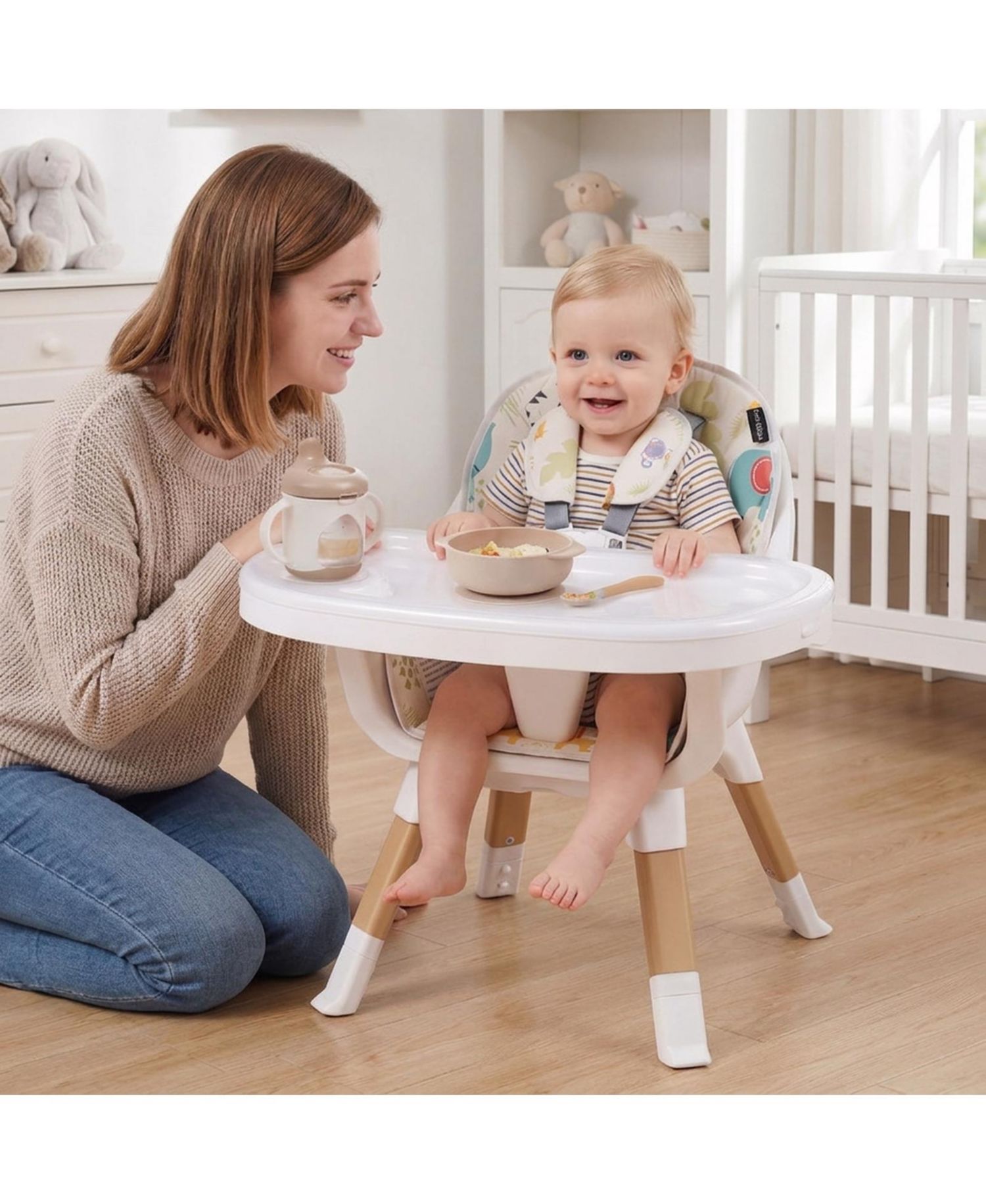 Convertible Dual-Tray Adjustable-Height High Chair