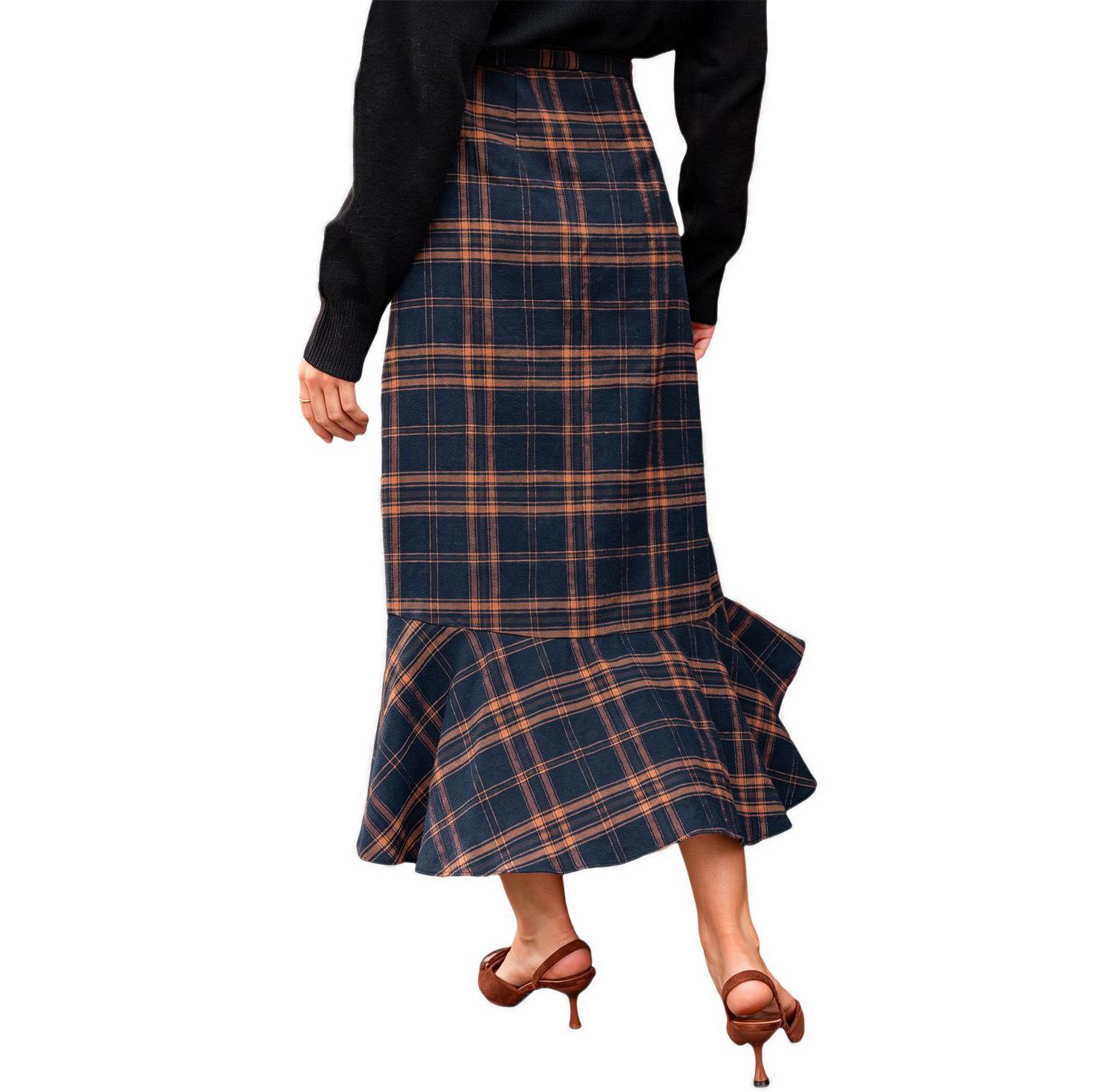 Women's Extra Credit Plaid High-Waisted Asymmetrical Midi Skirt