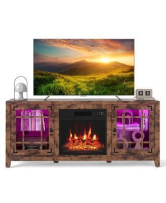 58 Inch Fireplace TV Stand with LED Lights and 18 Inch Electric Fireplace Remote Controls