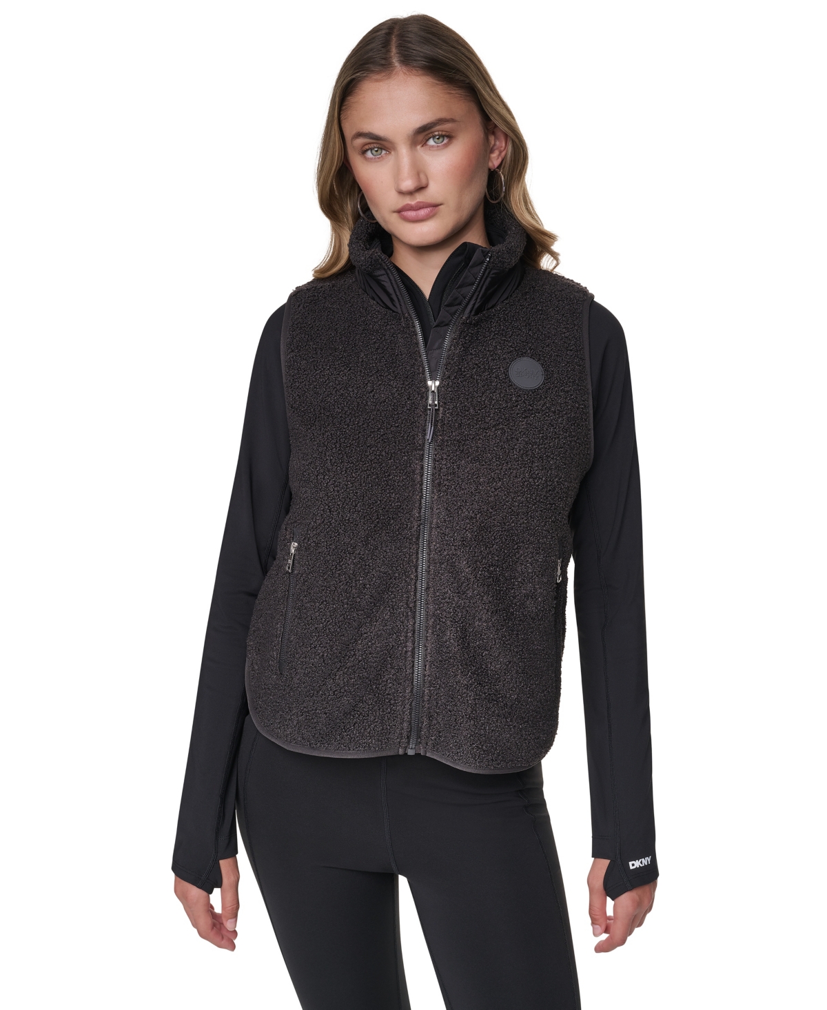 Dkny Sport Women's Sherpa Mock-Neck Jacket with Woven Piecing - Phantom