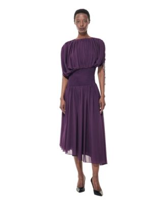 Women's Smocked Waist Ruched Sleeve Dress