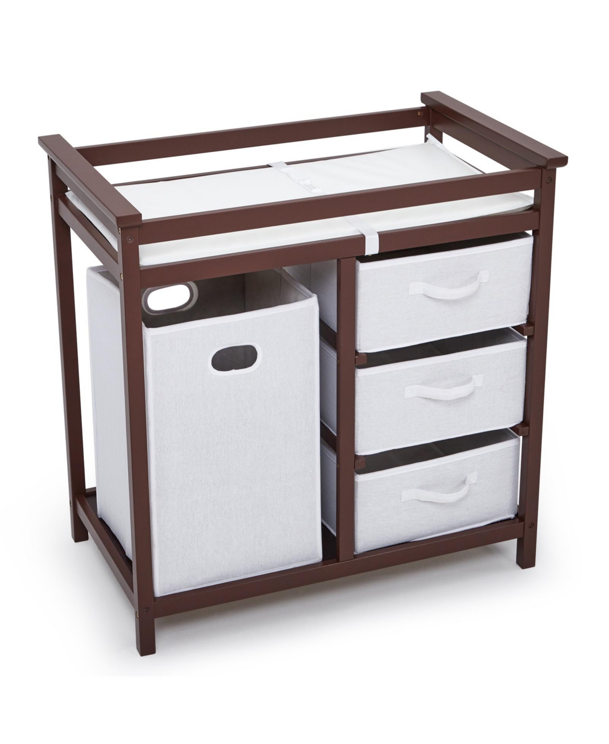 homfan Wooden Baby Changing Table with 3 Drawers and Laundry Hamper Safety Belt and Rails Infant and Dresser for Nursery