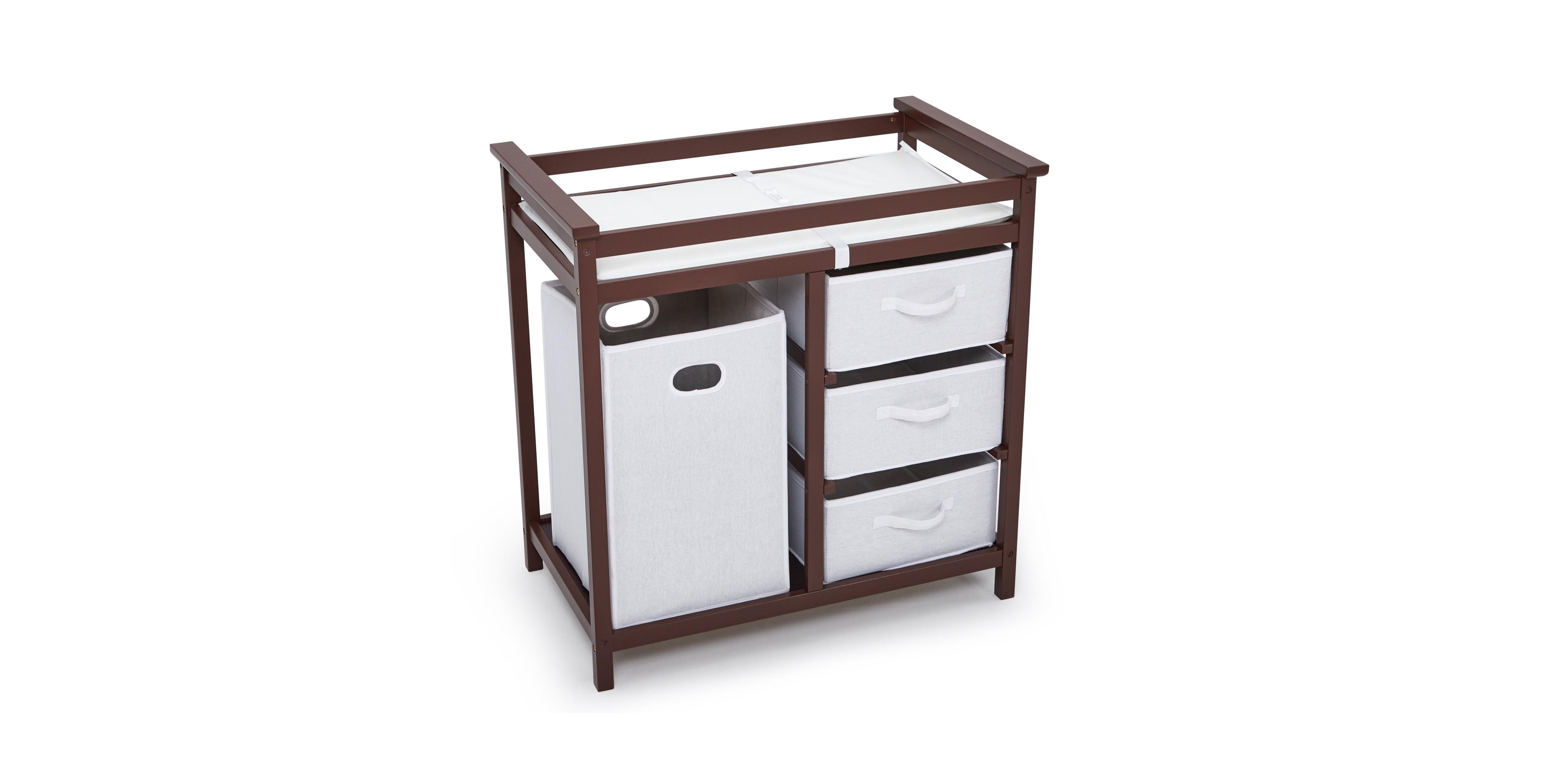 homfan Wooden Baby Changing Table with 3 Drawers and Laundry Hamper Safety Belt and Rails Infant and Dresser for Nursery
