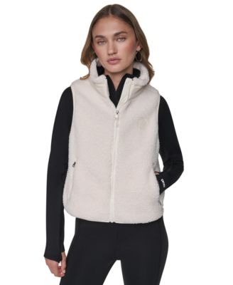 Women's Sherpa Mock-Neck Jacket with Woven Piecing