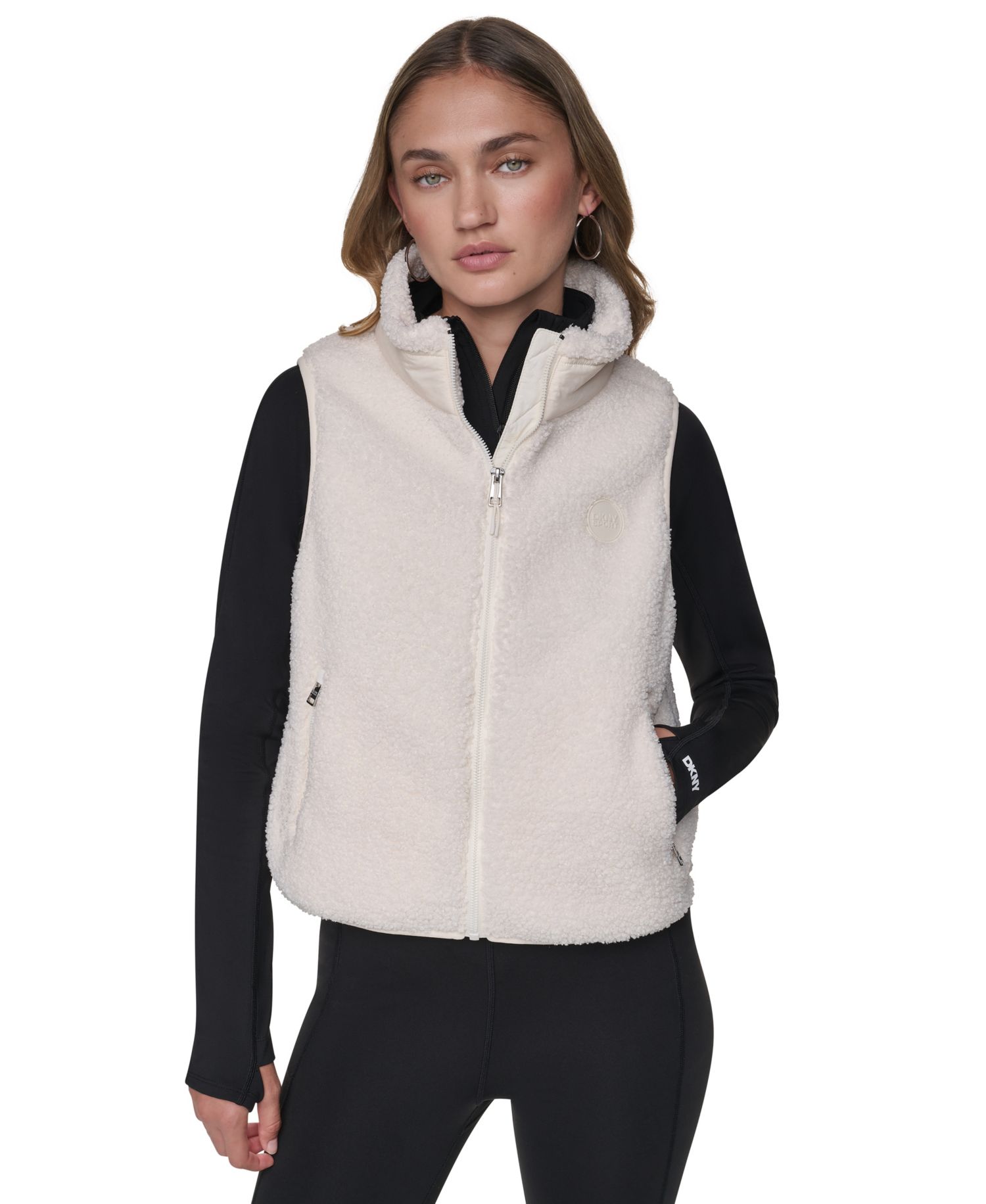 Women's Sherpa Mock-Neck Jacket with Woven Piecing