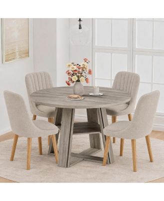 43.3 Inch Round Dining Table Set with Upholstered Chairs, Wood Kitchen Table
