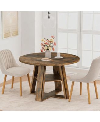 43.3 Inch Round Dining Table Set with Upholstered Chairs, Wood Kitchen Table