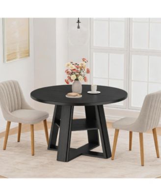 43.3 Inch Round Dining Table Set with Upholstered Chairs, Wood Kitchen Table
