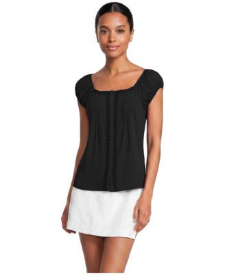 Women's Sleeveless Lightweight Jersey Pintuck Button Front Blouse