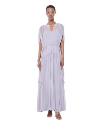 Women's Pleated Marked Waist Short-Sleeve Maxi Dress