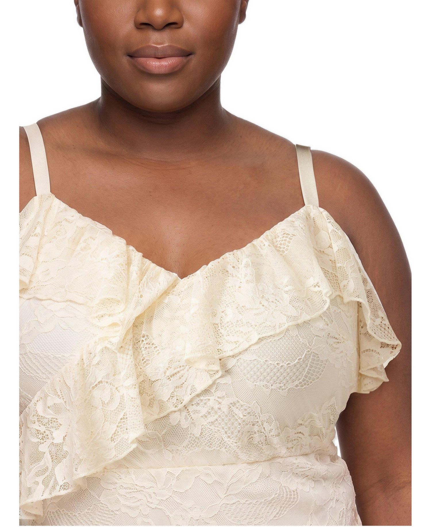 Plus Size Lace High-Low Ruffle Maxi Dress