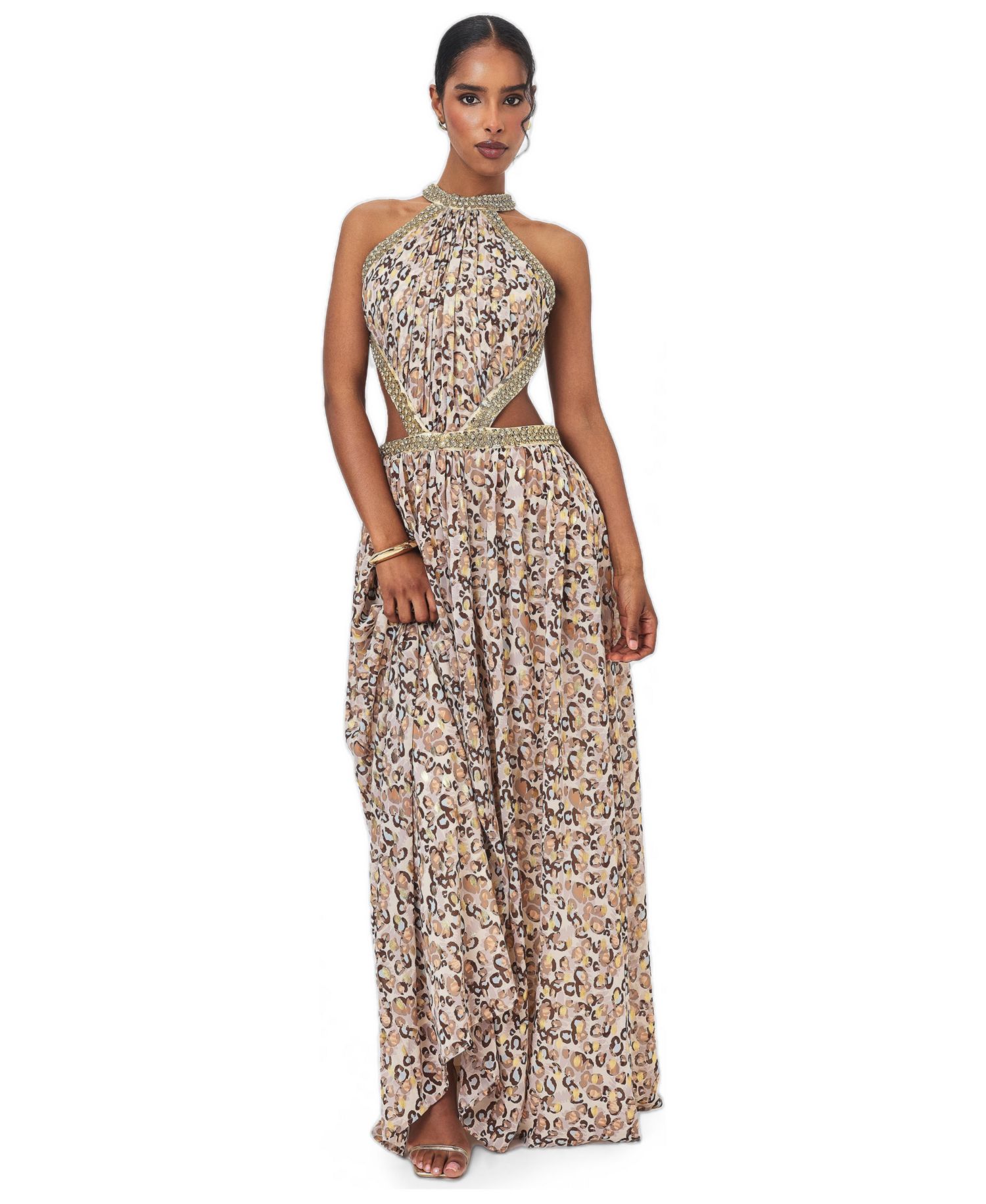 Women's Quinnlyn Cheetah-Print Halter Chiffon Maxi Dress