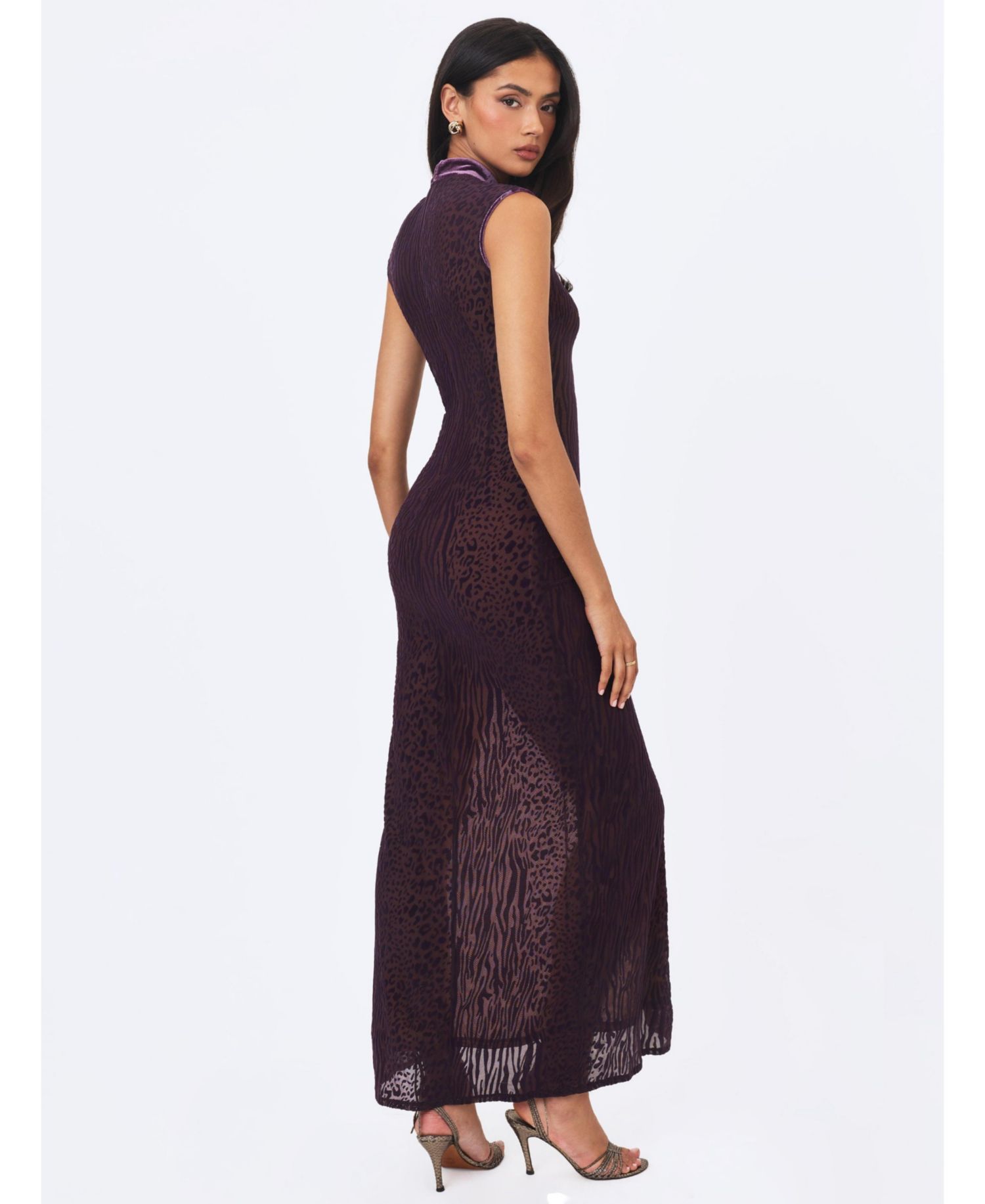 Women's Riona Party-Cocktail Burnout-Velvet Keyhole Maxi Dress