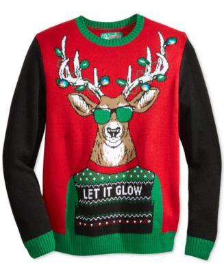 Ugly Christmas Sweater Men's Let It Glow Light-Up Reindeer Sweater ...