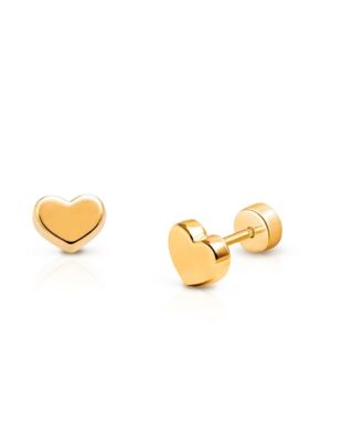 14K Gold on Titanium Golden Heart Stud Screw Back Earrings