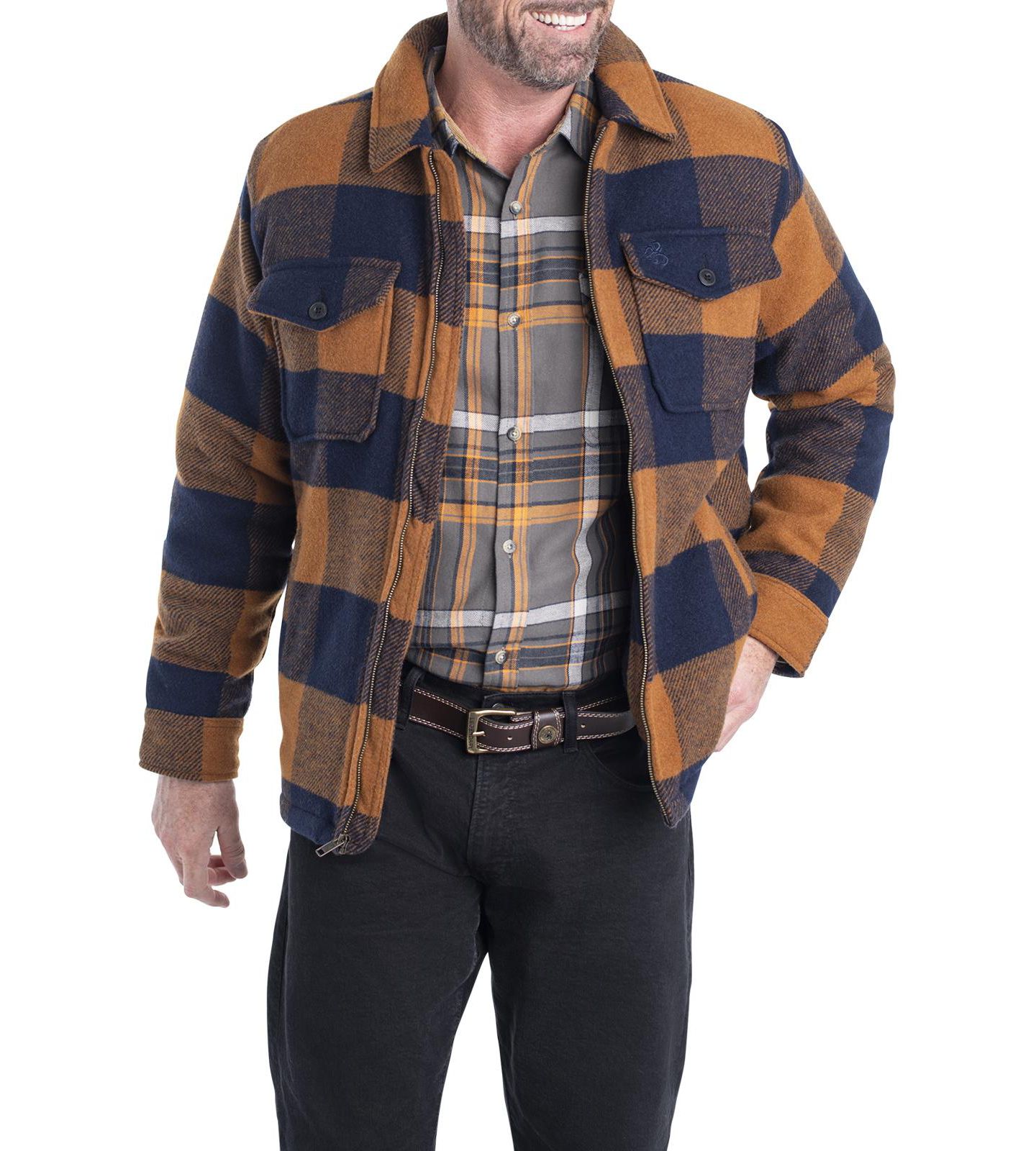 Мужское пальто Legendary Whitetails Big & Tall Wool Sherpa Lined Heavyweight Zip Up, цвет: Золотой ночной клетчатый — фото 1