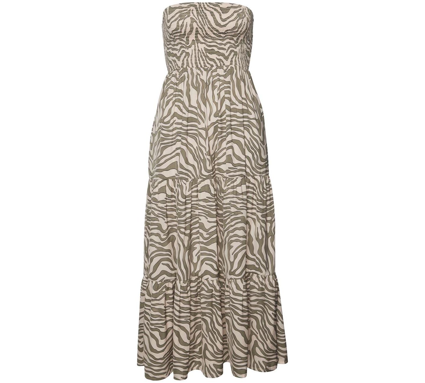 Женское платье Lascana Animal Print Strapless A-Line Maxi, цвет: Хаки бежевый — фото 5