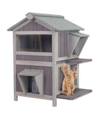 Two Story Wooden Cat House Waterproof Feral Cat Shelter