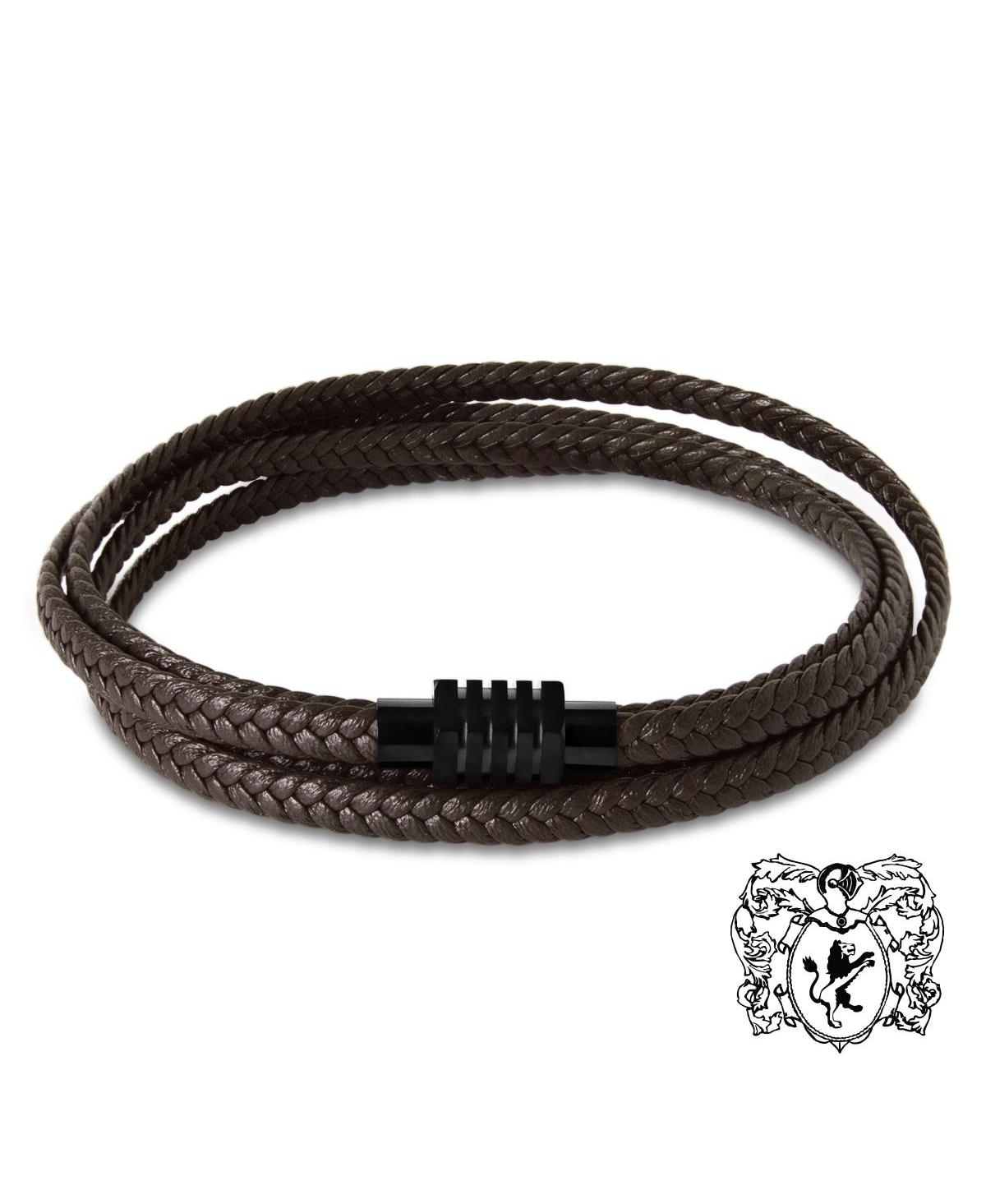 Bruno Magli Men's Braided Leather Wrap Bracelet - Mahogany