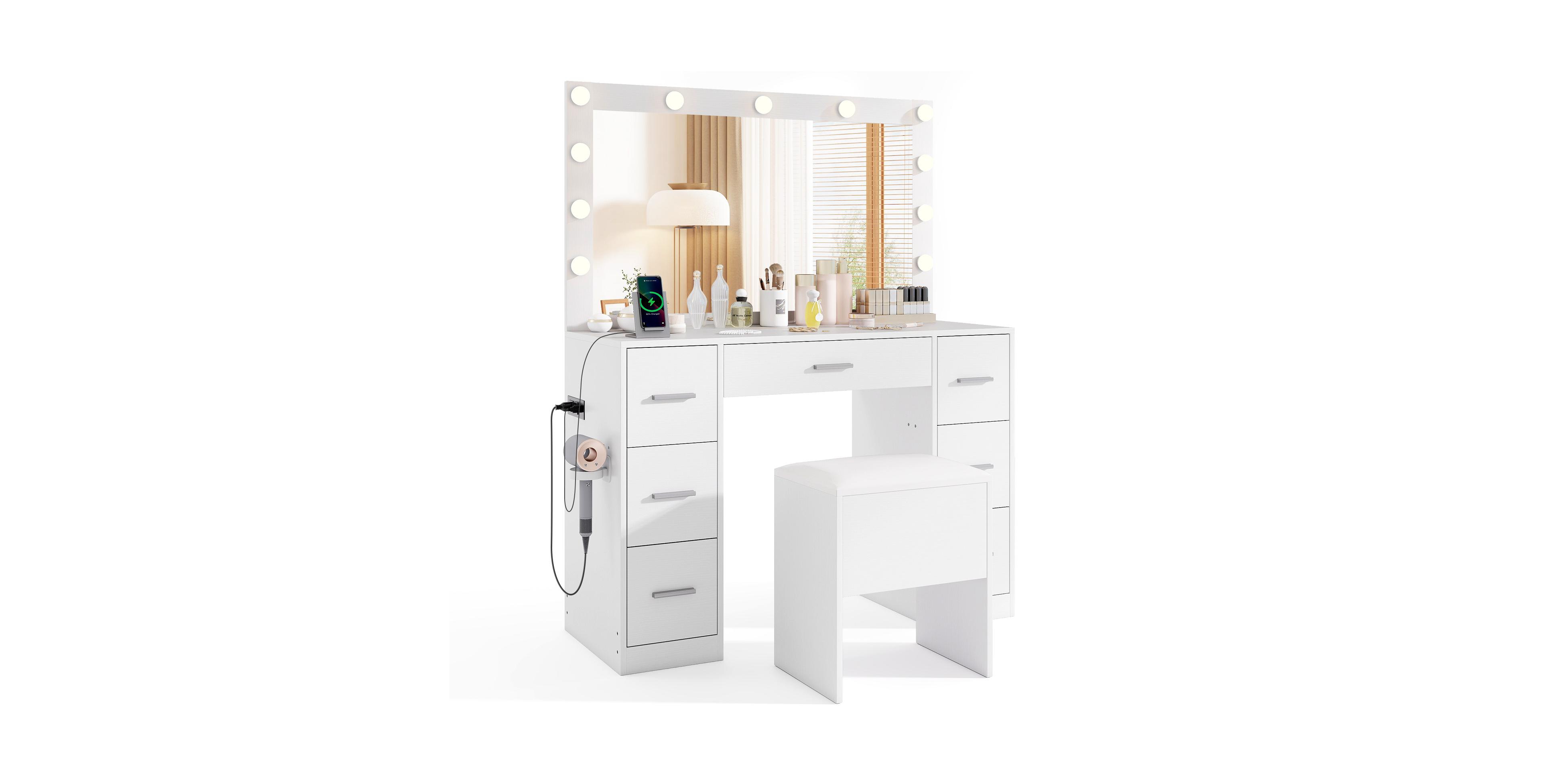 Slickblue Vanity Desk with Mirror and Lights 43.5 Inch Dressing Table for Bedroom