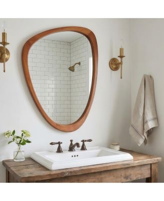 Irregular Wall Mirror, Wood Frame Vanity Mirror for Entryway and Bedroom