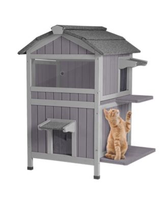 Two Story Wooden Cat House Waterproof Feral Cat Shelter