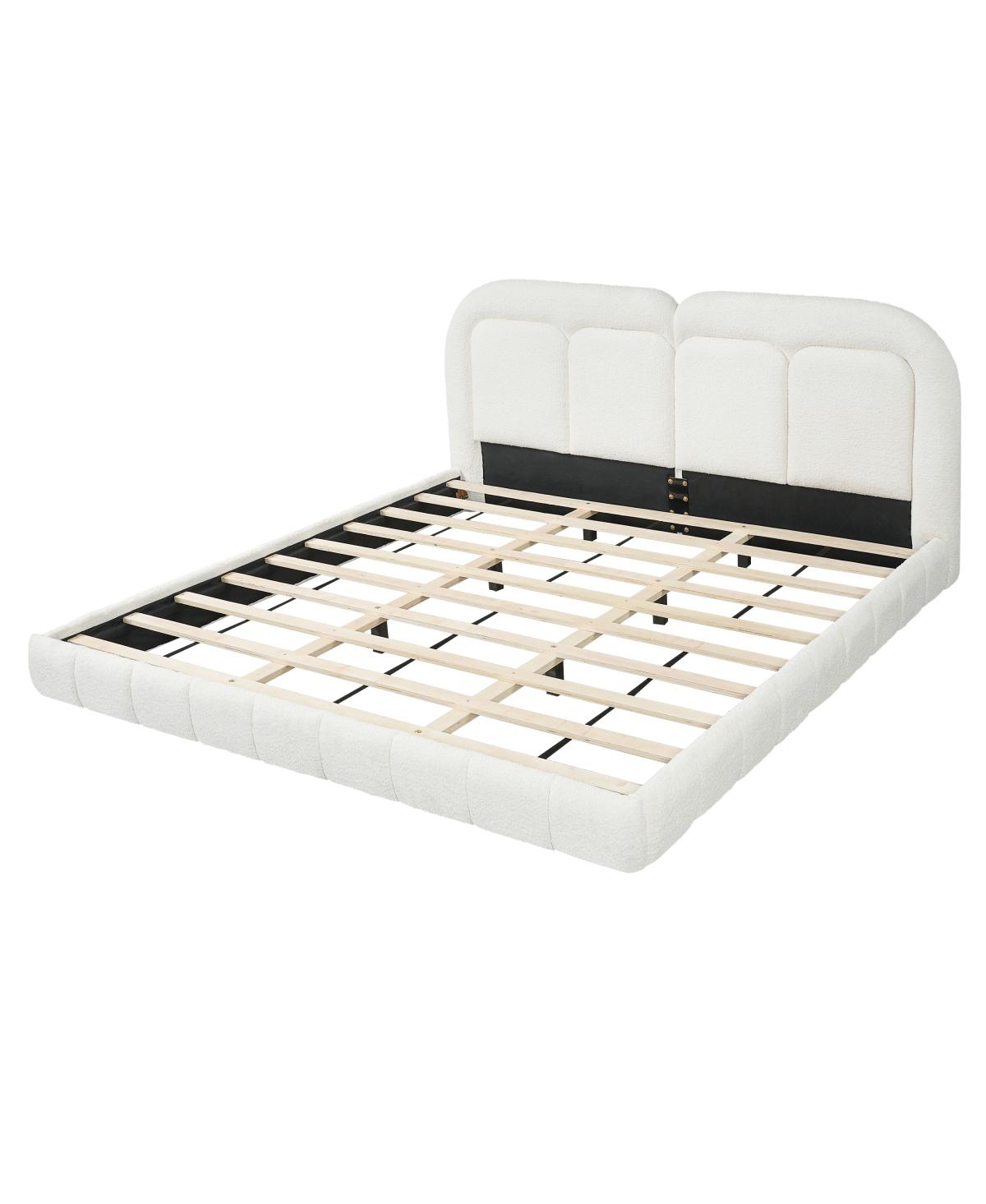 Streamdale Furniture King Size Boucle Upholstered Platform Bed with Tufted Headboard - White