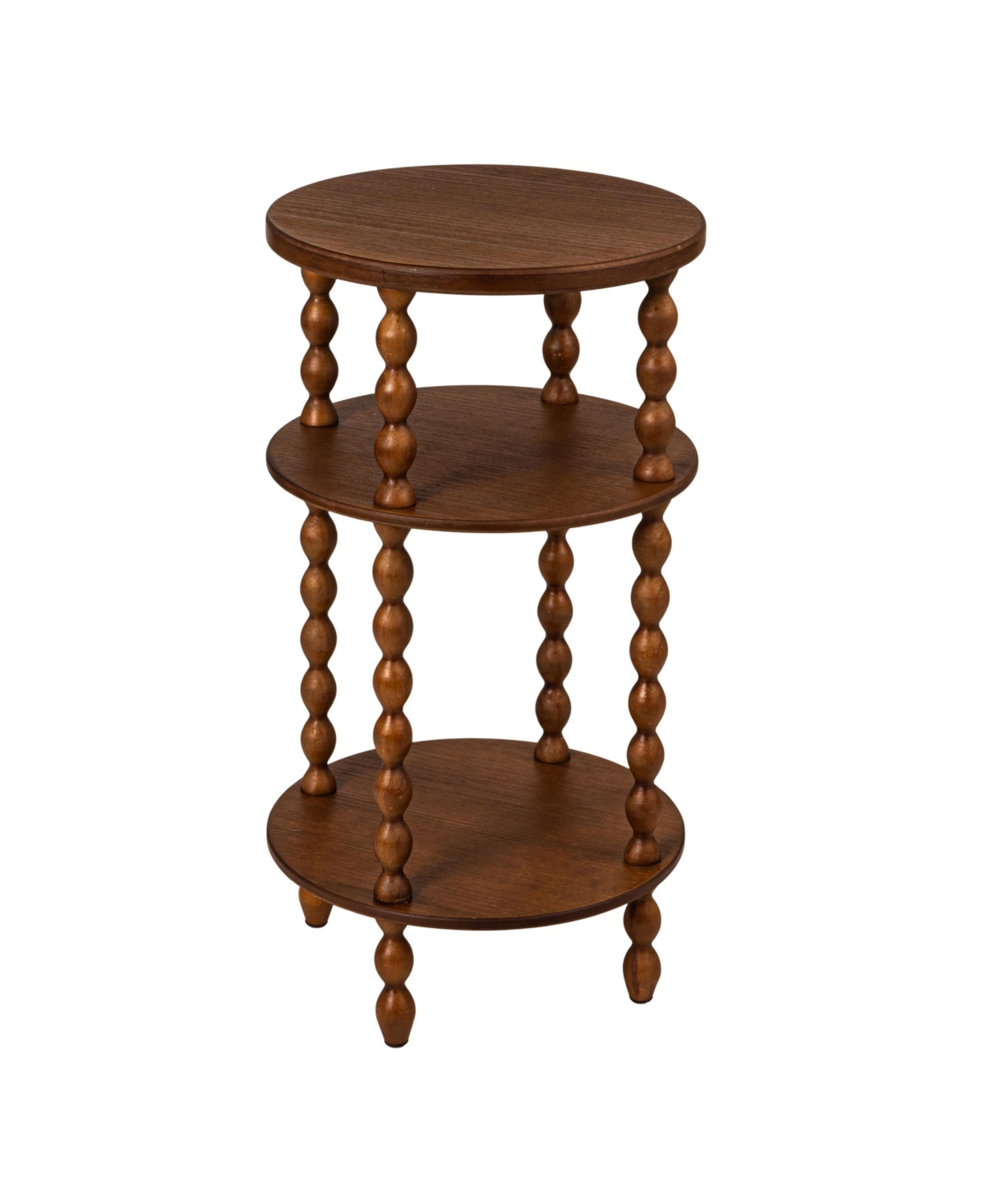 Westbury Updated Traditional Brown Wood Bobbin Round Side Table