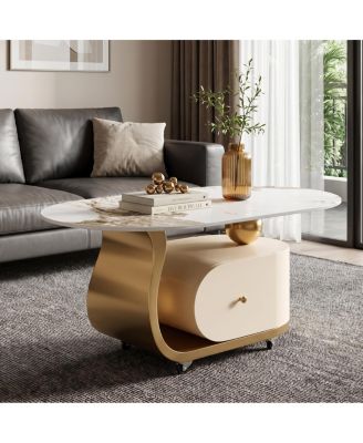  39.4" Sintered Stone Coffee Table with Drawer and Casters
