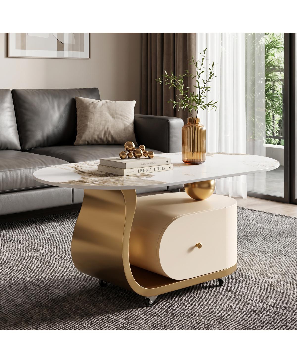 Streamdale Furniture 39.4" Sintered Stone Coffee Table with Drawer and Casters