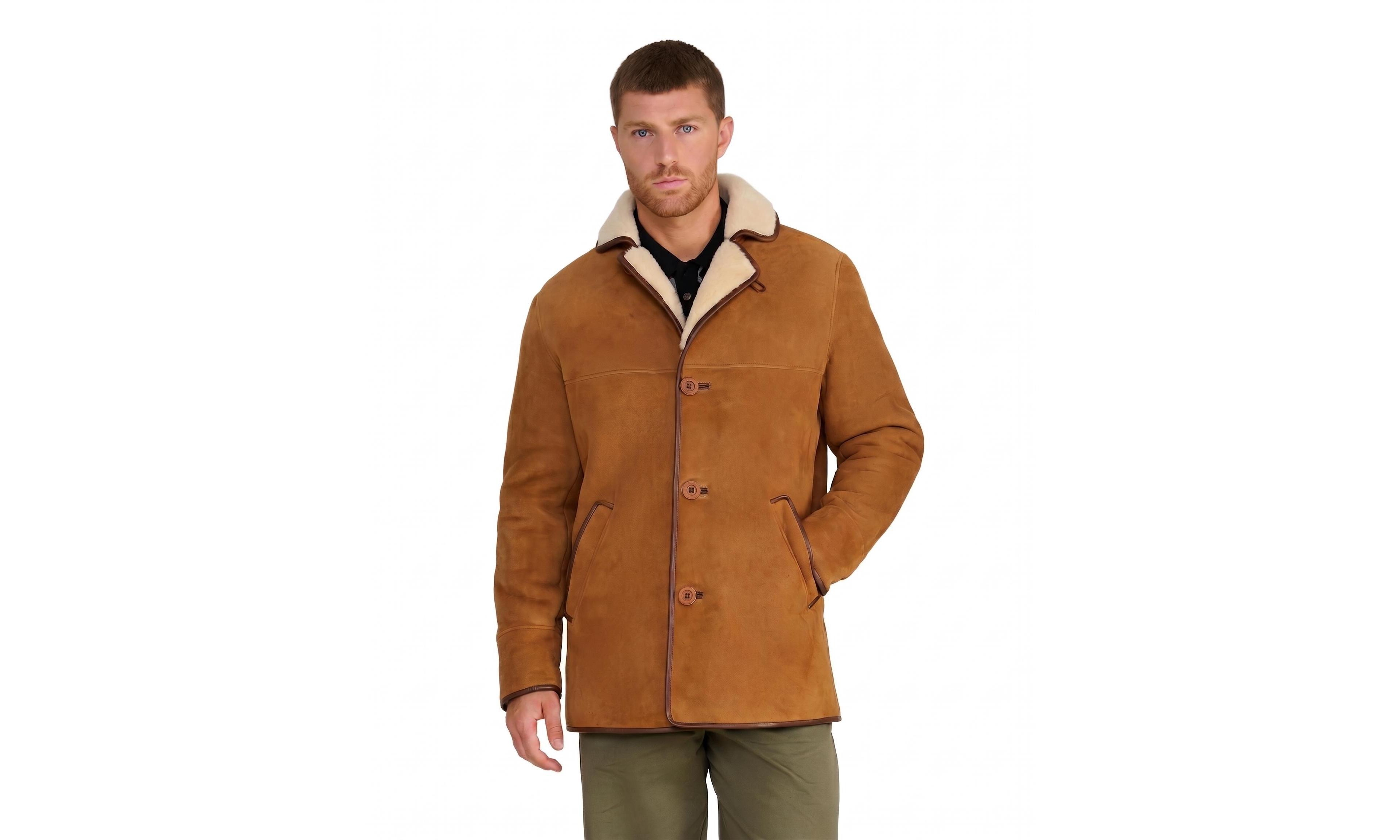 Furniq Uk Men's Harrison Whisky Suede Shearling Coat