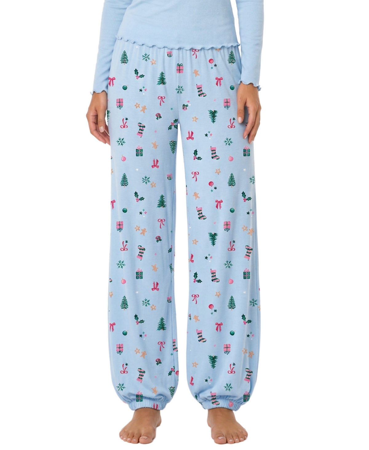 Roudelain Women's Cozy Luxe Holiday Jogger Pant - Pretty Christmas Classics/ Blue Finch