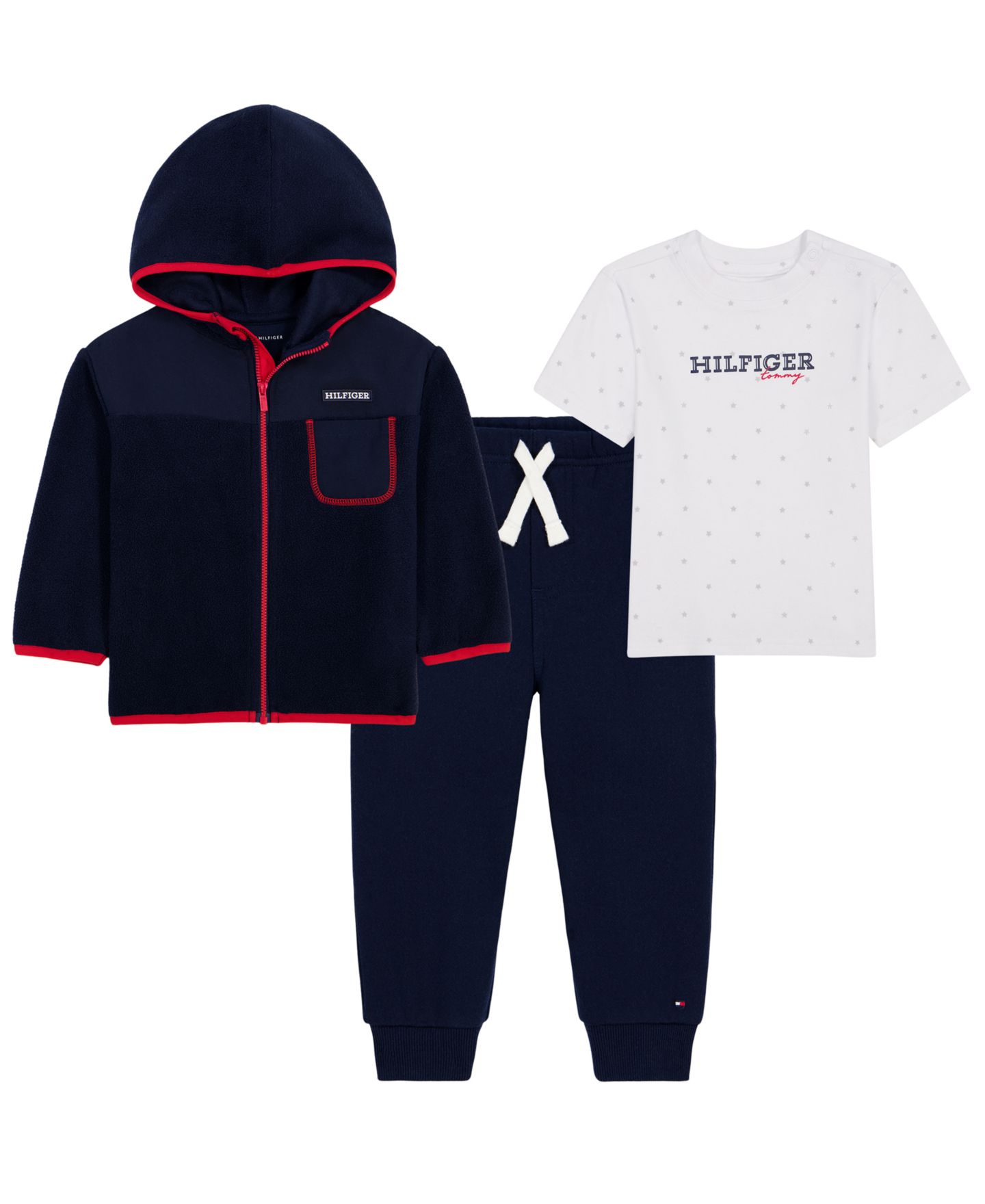 Детский комплект Tommy Hilfiger: куртка на молнии с капюшоном, футболка и джоггеры, цвет: Тёмно-синий / Белый — фото 4