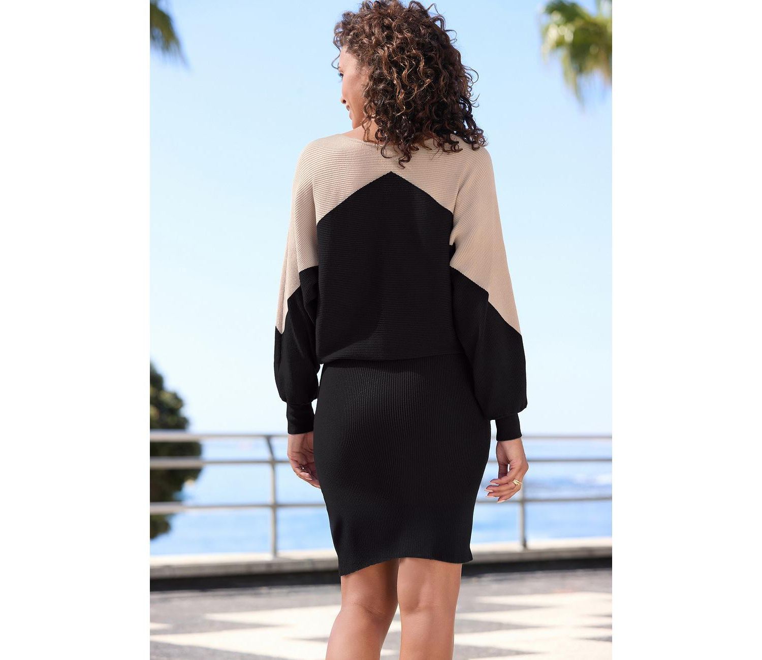 Women's Color-Block Ribbed-Knit Short Dress