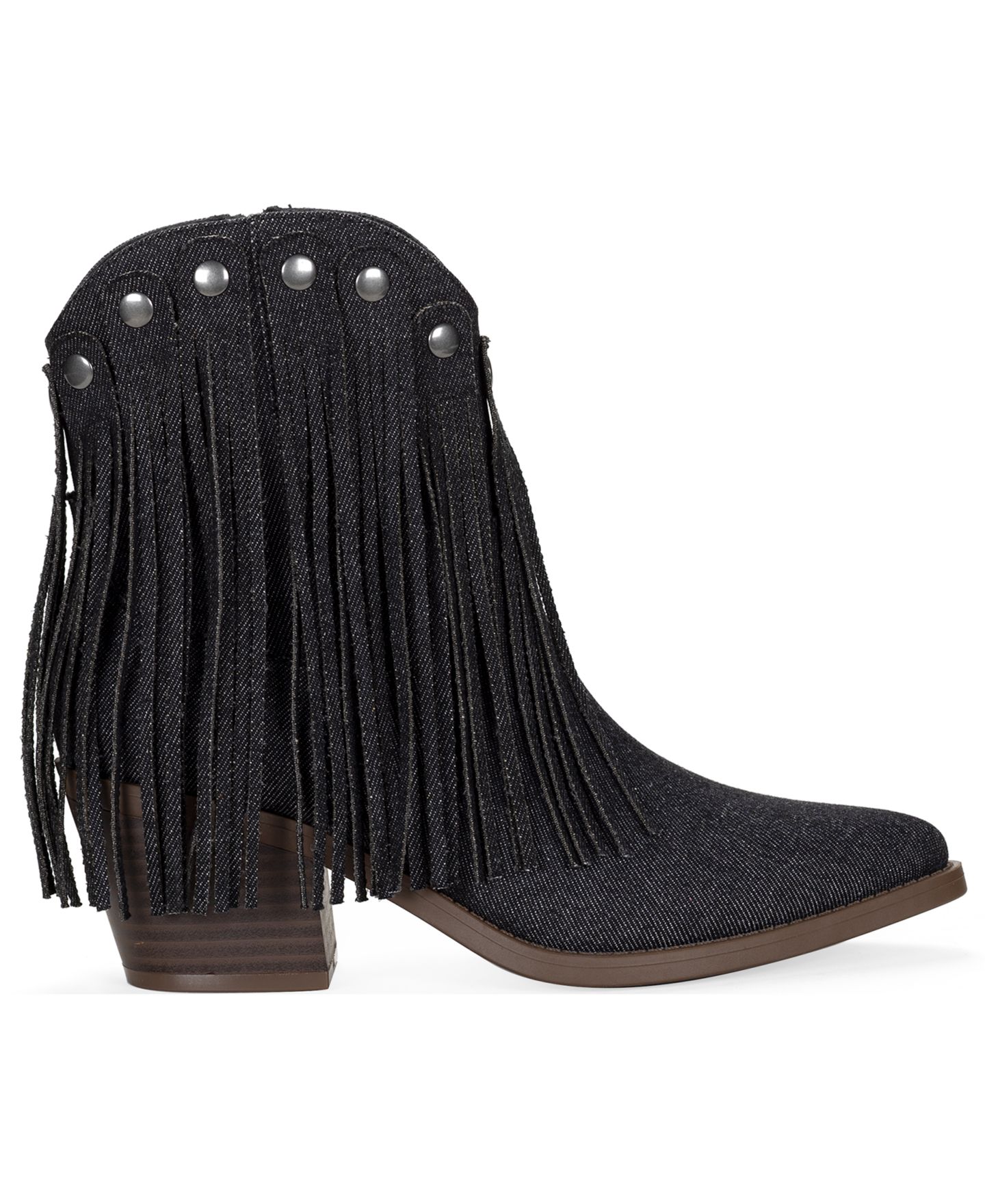 Женские ботинки Wild Pair Liiesel Fringe Block Heel Pointed Toe Booties, цвет: Чёрный джинсовый — фото 2