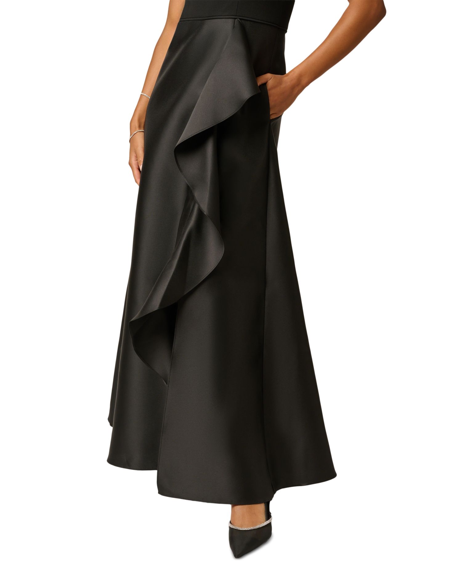 Women's One-Shoulder Combo Mikado Ruffle Gown