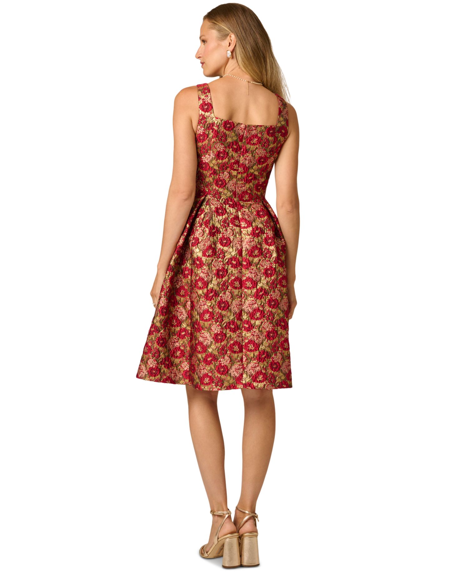 Women's Floral Jacquard Fit & Flare Short Dress