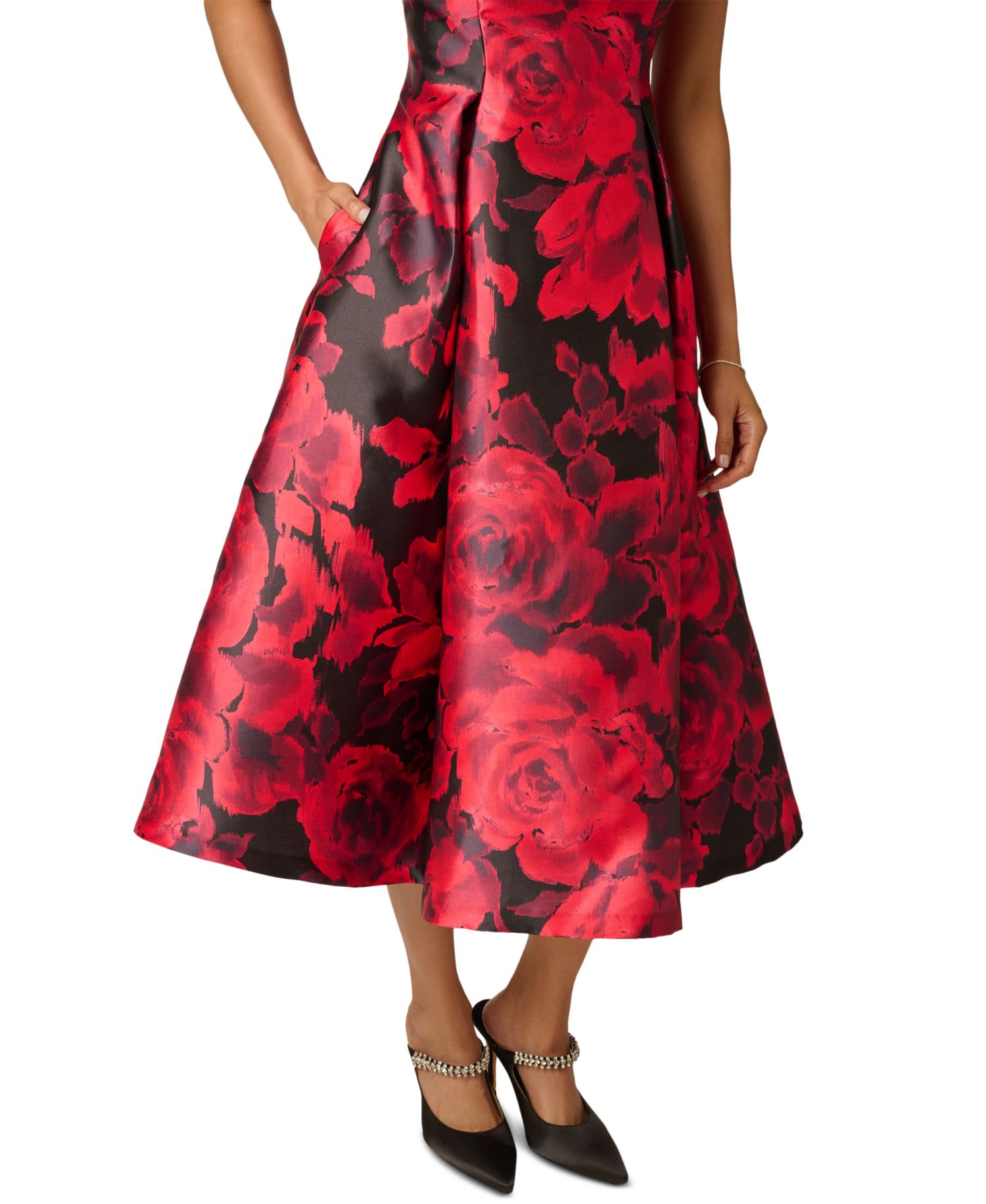 Women's Ikat Rose Floral-Print Boat Neck A-Line Dress