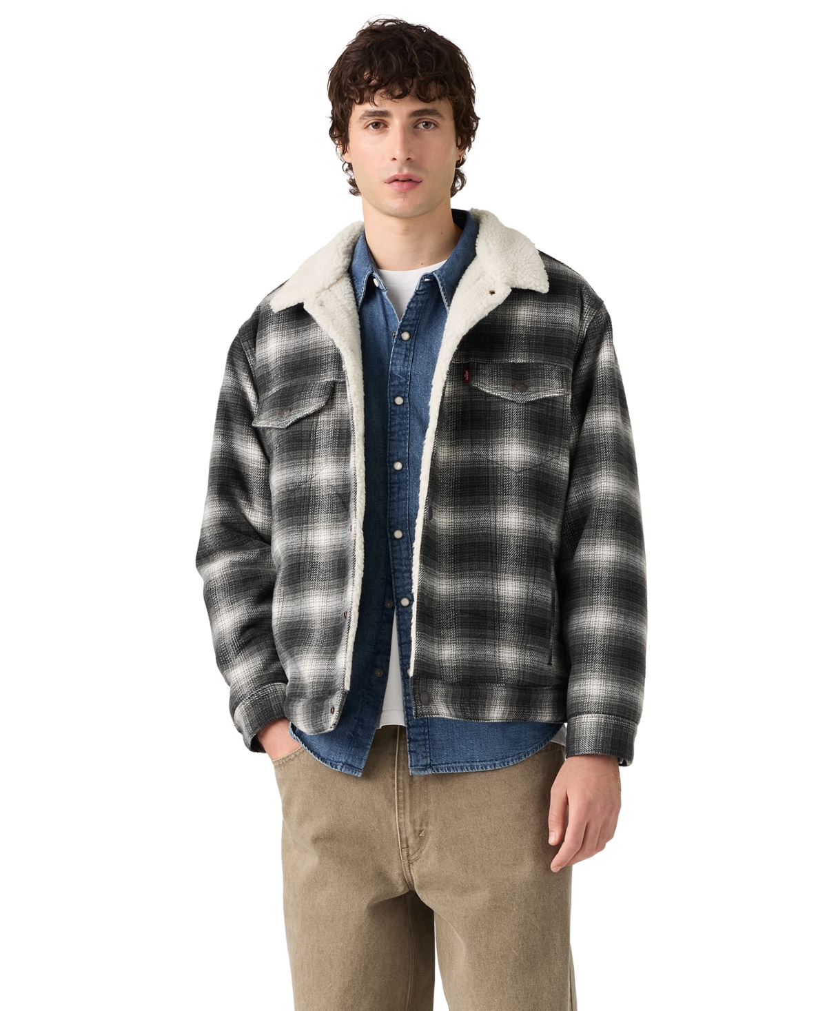 Levi's Men's Scottie Regular-Fit Plaid Sherpa-Lined Trucker Jacket
