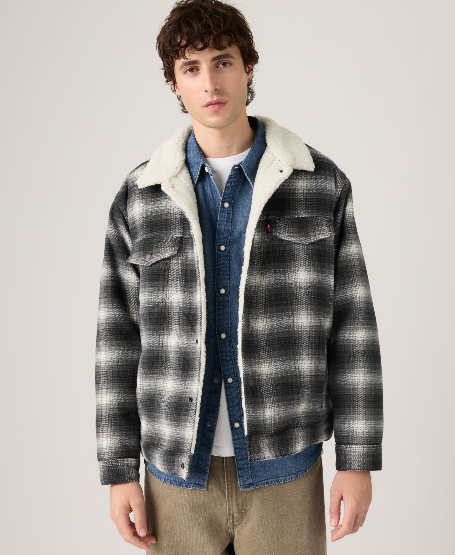 Men's Scottie Regular-Fit Plaid Sherpa-Lined Trucker Jacket