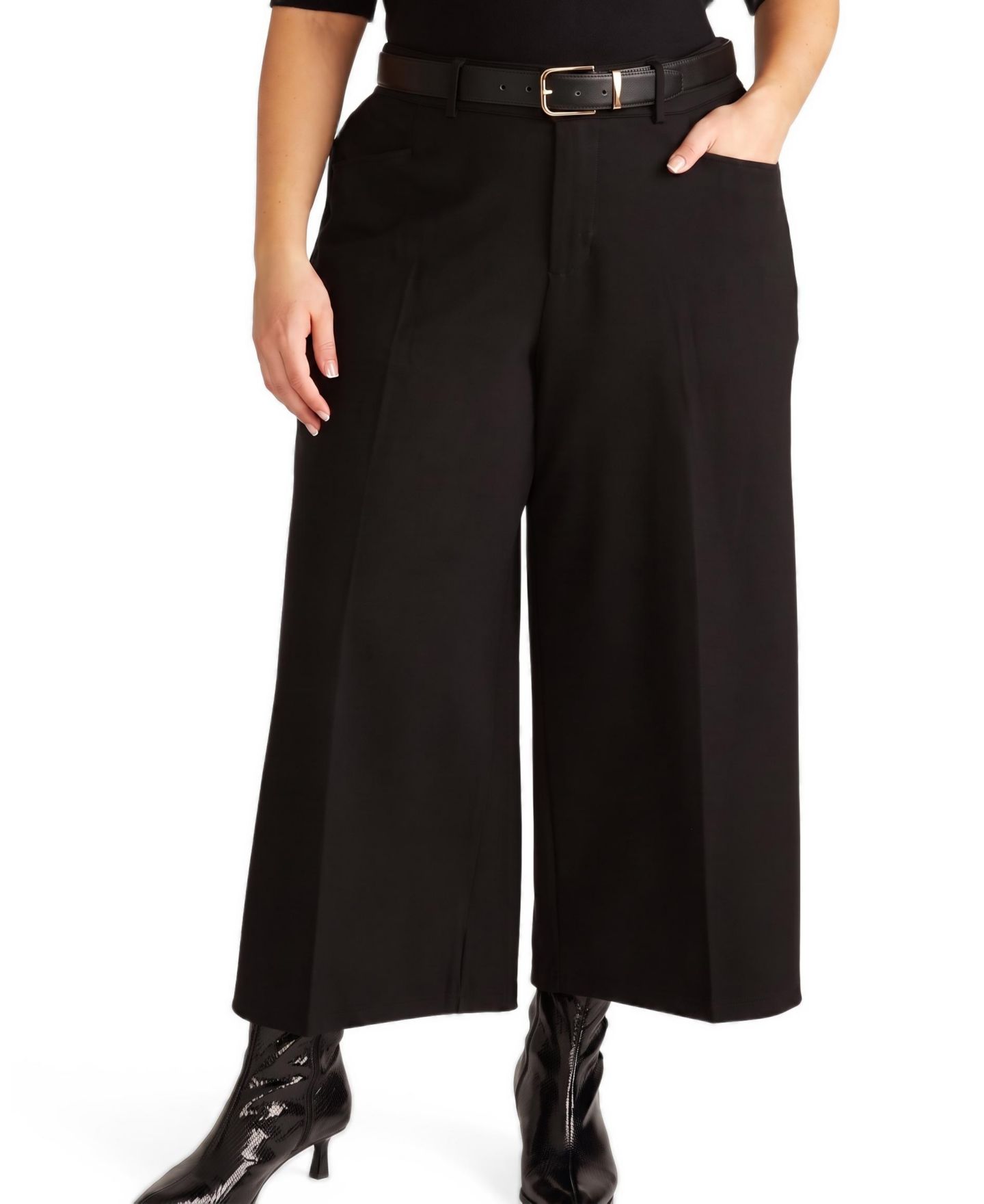 Женские брюки Universal Standard Plus Size Cropped Wide Leg Ponte, цвет: Чёрный — фото 1