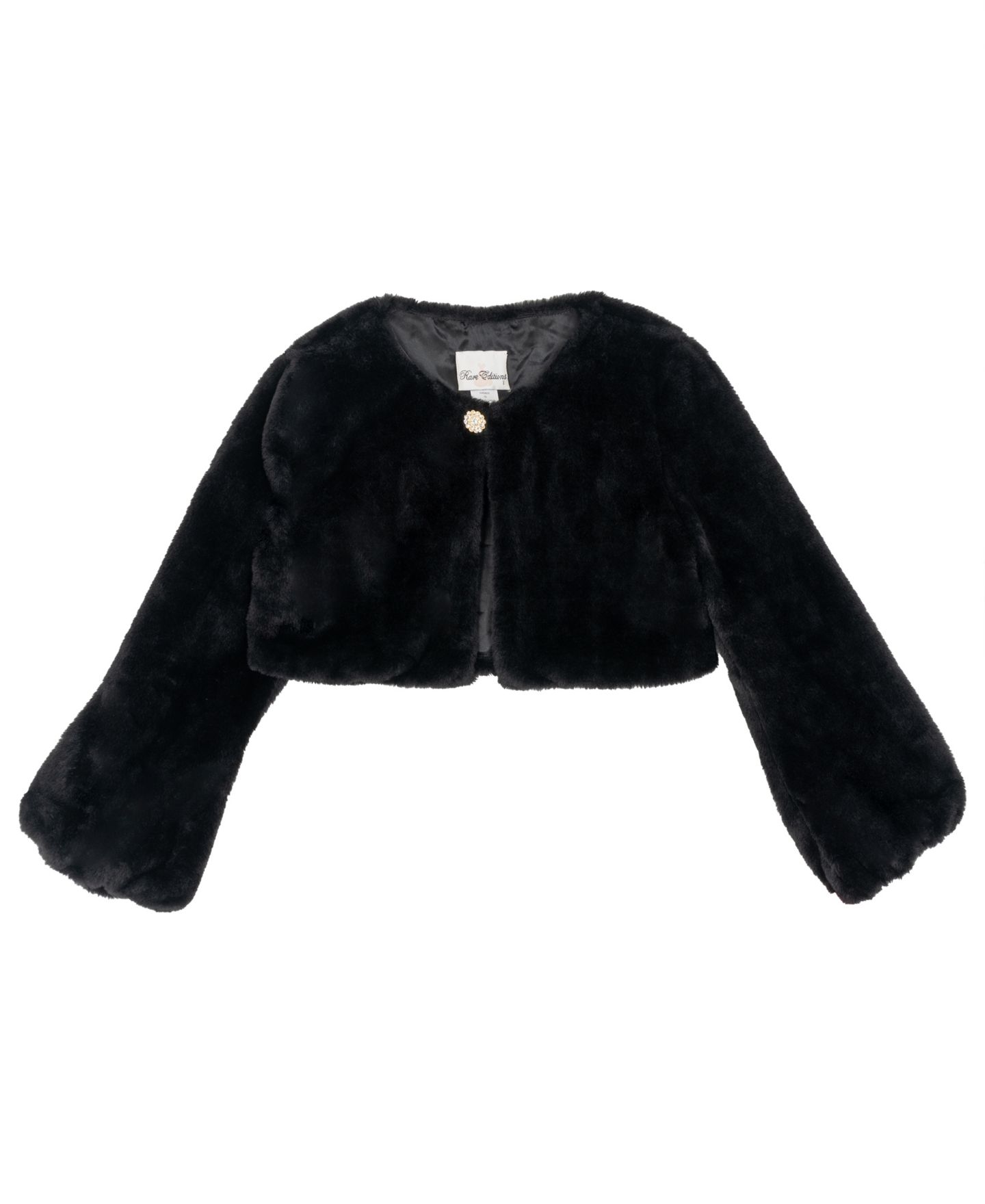 Болеро Rare Editions Faux Fur Long-Sleeve Special Occasion Shrug для девочек, цвет: Чёрный — фото 1