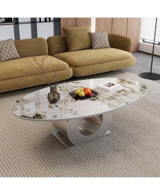  Modern 49" Sintered Stone Coffee Table with O-Shaped Base