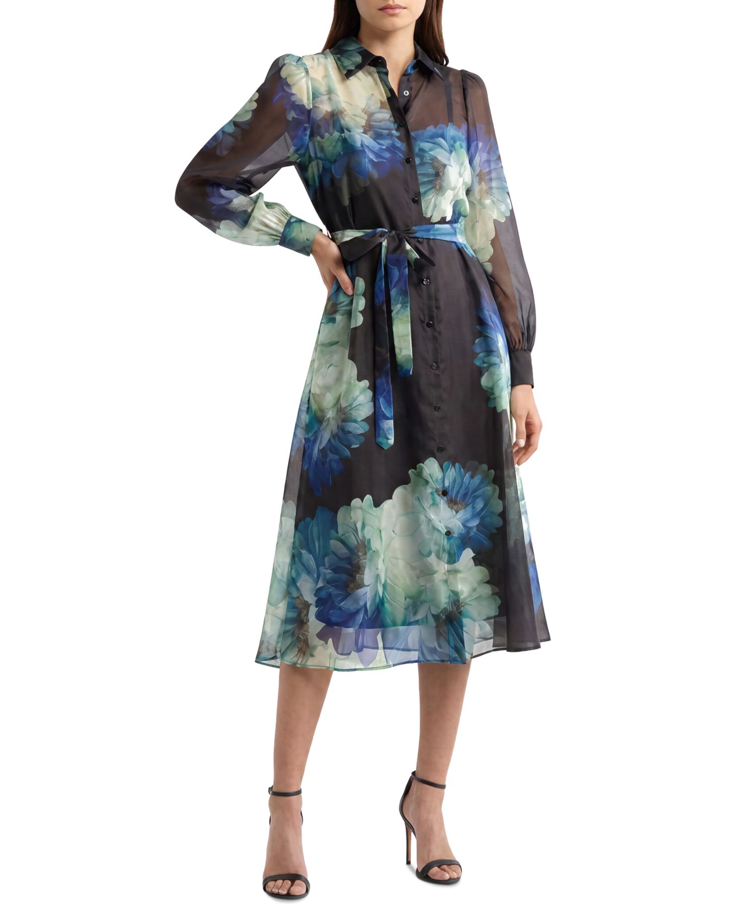 Women's Romy Floral-Print Midi Long-Sleeve Dress
