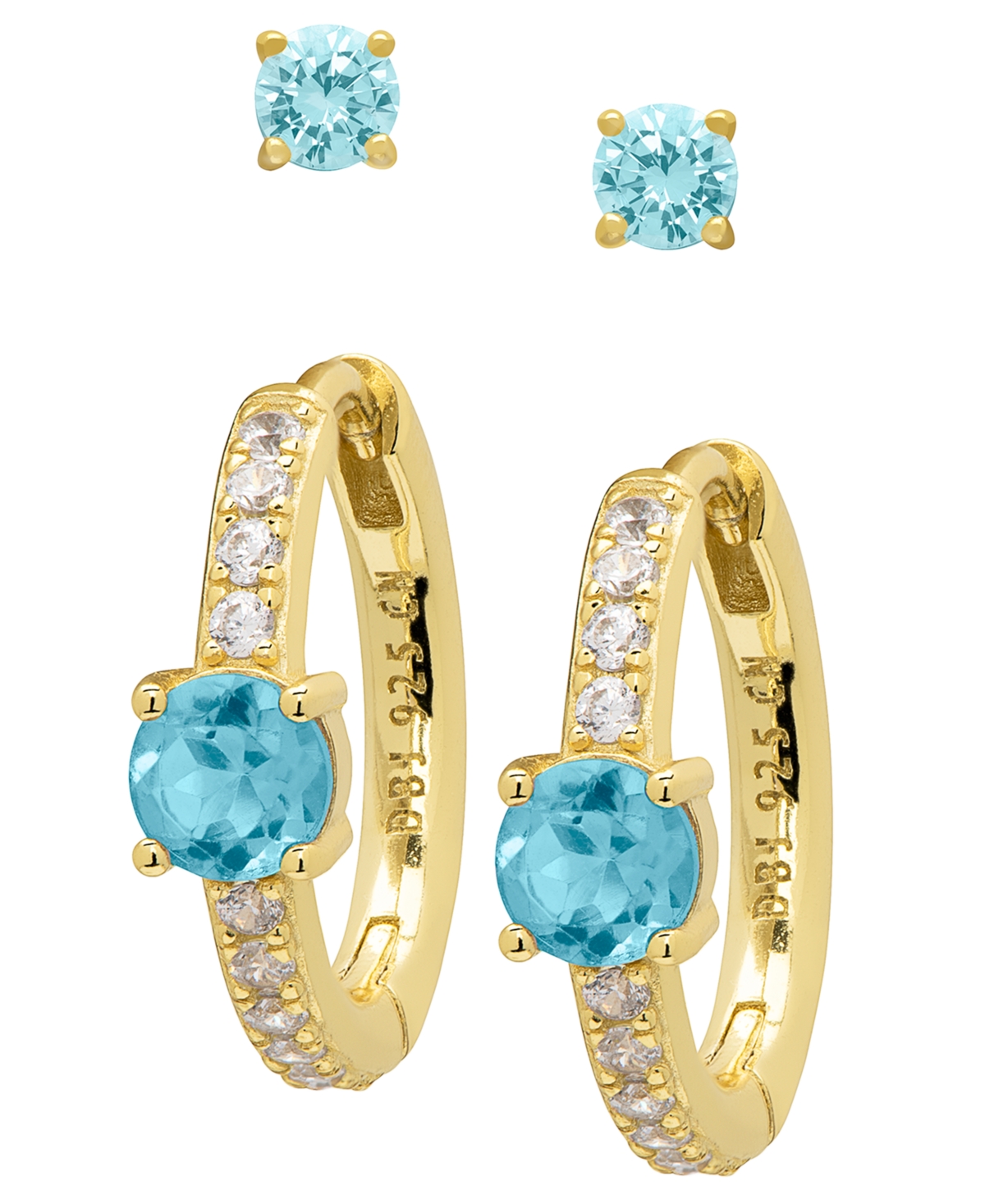 Macy's Blue Topaz Dangle Hoop Earrings (1-7/10 ct. t.w.) in Gold over Sterling Silver, 4-Piece Set