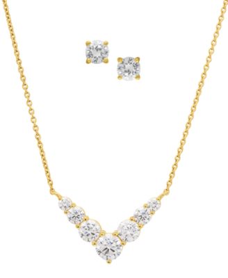 Lab-Grown White Sapphire Stud Earrings and Pendant Necklace (6-3/8 ct. t.w.) in Gold-Tone Sterling Silver, 2-Piece Set